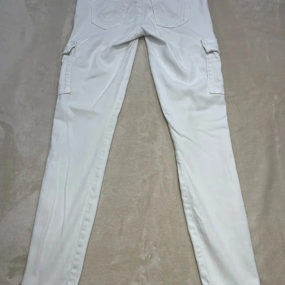 True Religion White Cargo Skinny Jeans Women Size 26 Stretch Zip Ankle - Picture 3 of 8